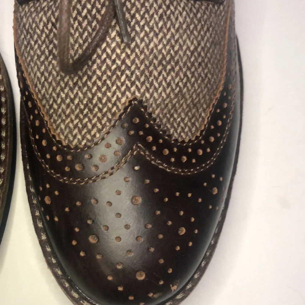 Mens Bremmer 9D Wingtip‎ Oxford Dress Shoes Brown Herringbone Tweed Leather